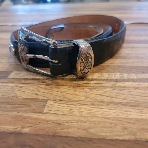 Black Leather Golf Embossed Medallions Croc Print Belt - Picture 15 of 16